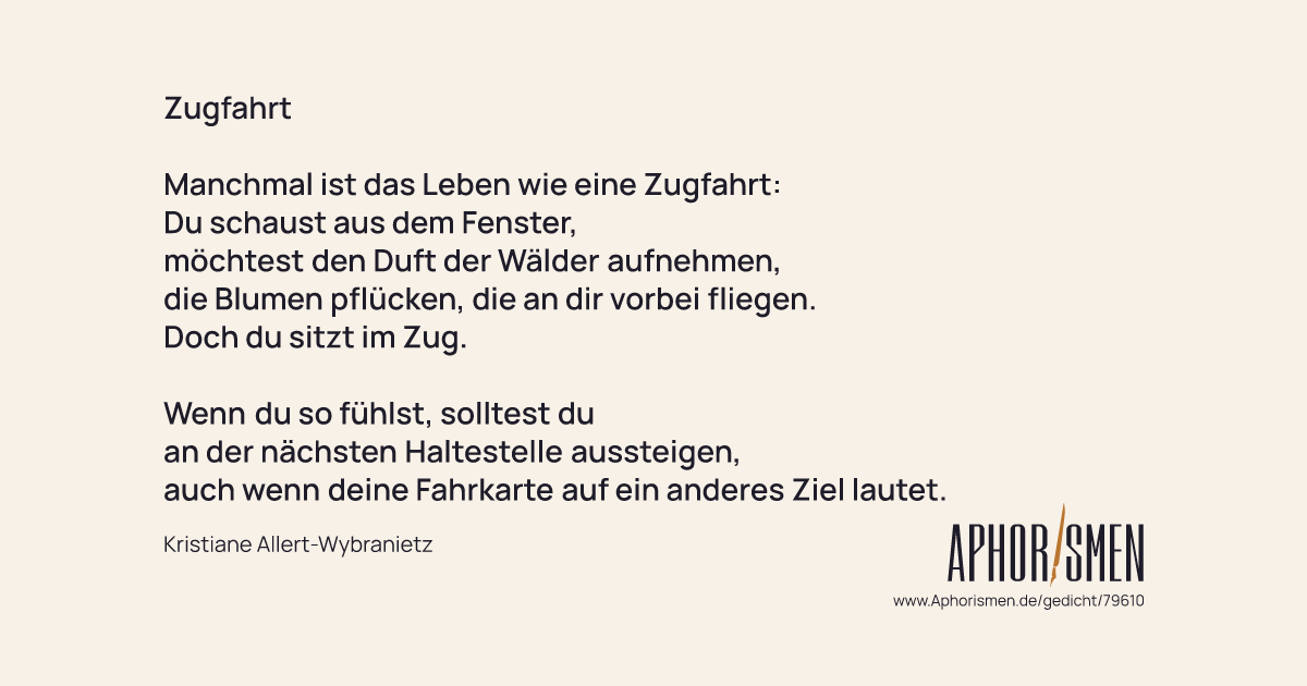 Zugfahrt Manchmal ist das Leben wie eine Zugfahrt Du schaust aus